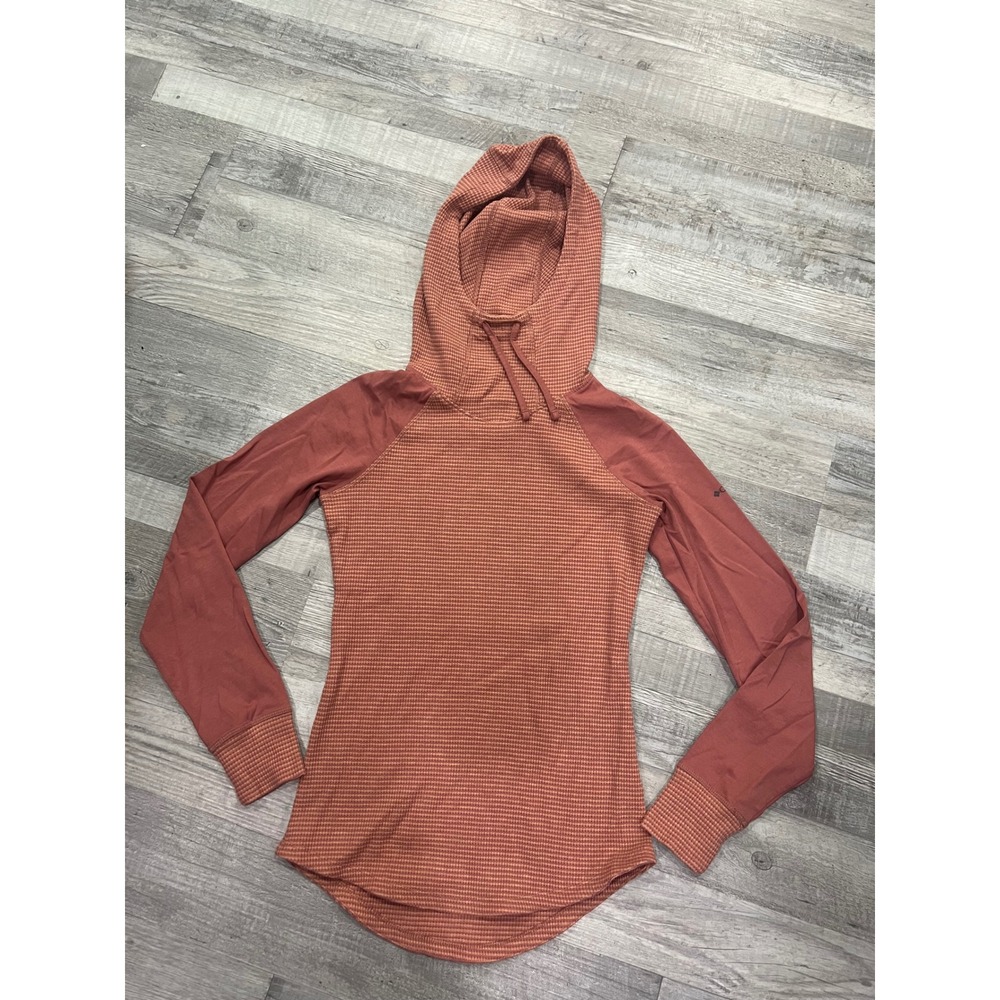 Columbia Womens Waffle Knit Hoodie Raglan Pullover Clay Red XK0704 Small - Picture 2 of 6